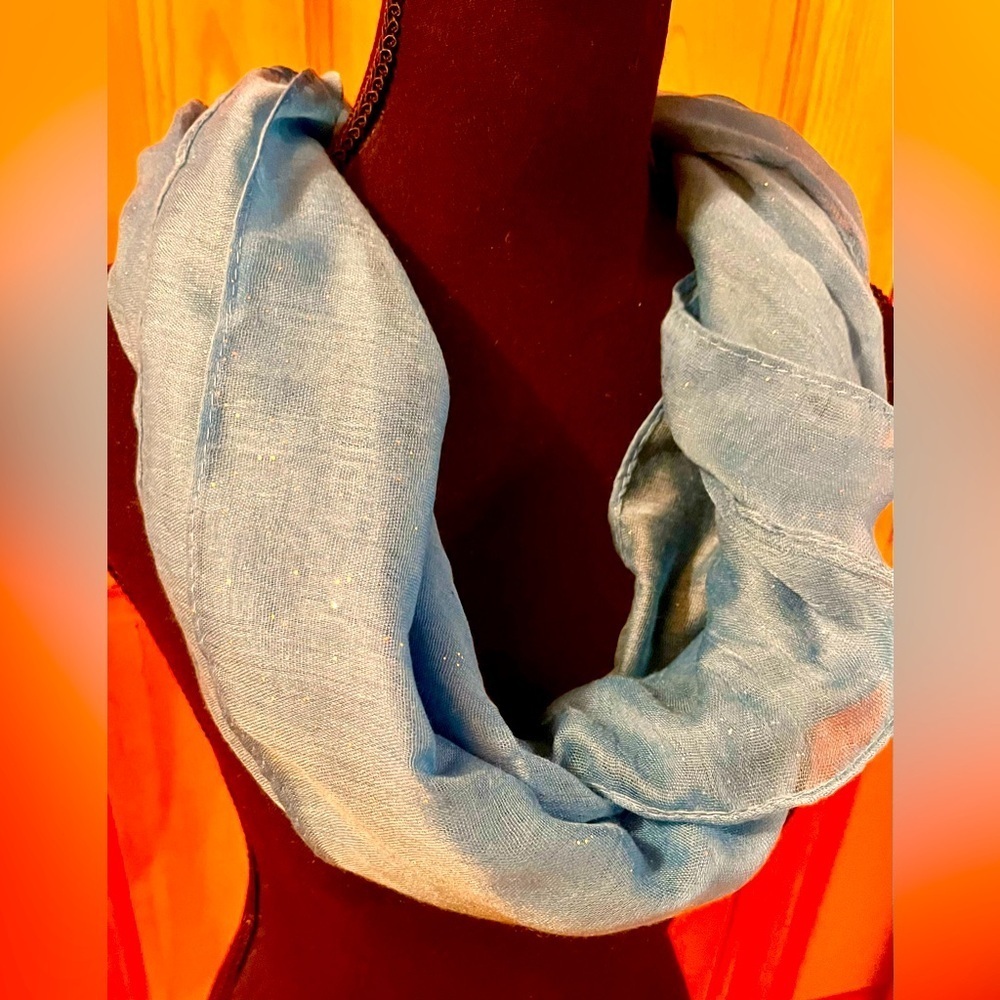 Sky Blue Silver Sparkle Scarf 36x72 Rectangular Metallic Translucent Wrap